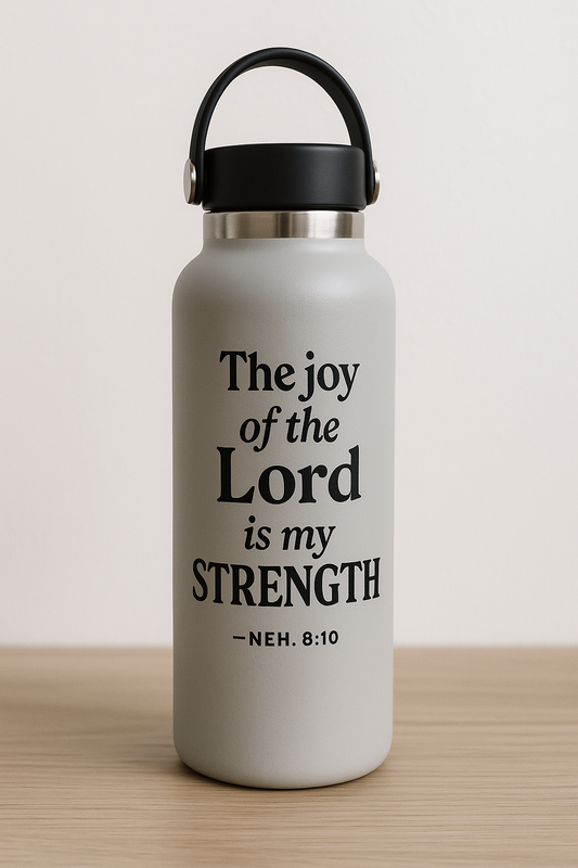Start your day with faith and hydration! This eco-friendly stainless steel water bottle is more than just a drink holder, it’s a daily reminder of God’s strength and joy
